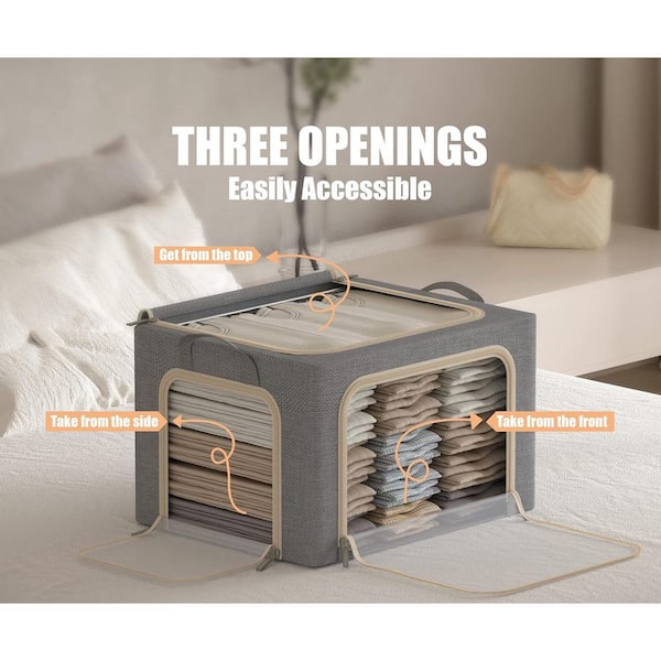 Light Gray 16.5 in. x 11.8 in. Linen Foldable Decorative Basket Set of 3