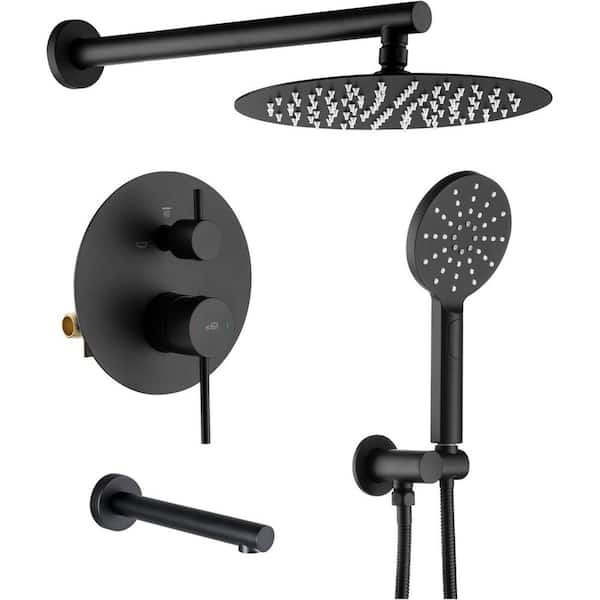 Circular 2 Handle 3-Spray Shower Faucet 1.8 GPM with Pressure Balance Corrosion Resistant in Matte Black