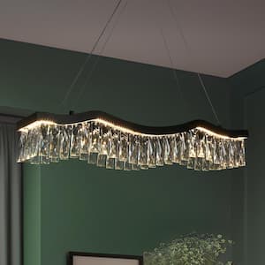 Thelonious 1-Light Dimmable Integrated LED Matte Black Crystal Linear Chandelier for Living Room