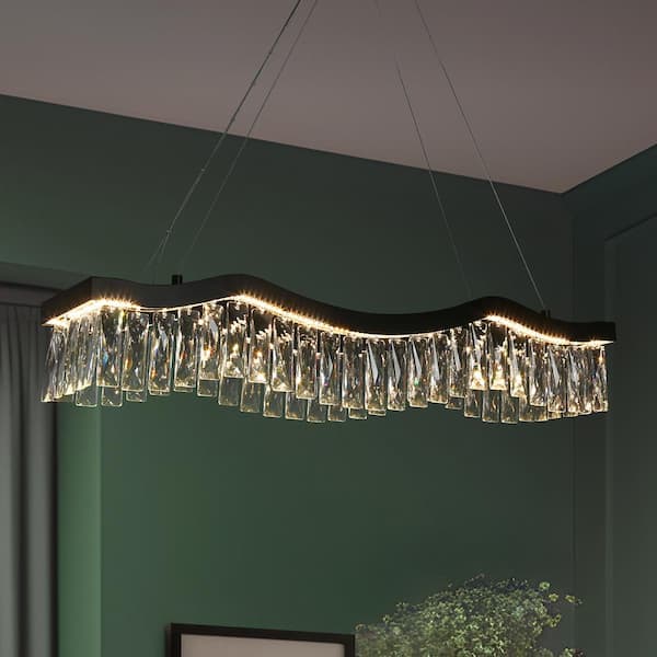 LNC Thelonious 1-Light Dimmable Integrated LED Matte Black Crystal Linear Chandelier for Living Room