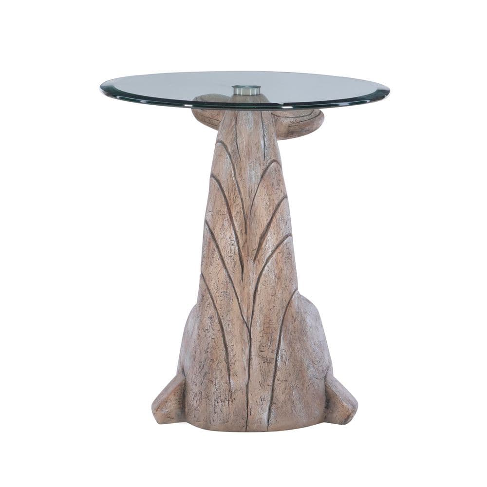 Willis Whale 20 in. Distressed Whitewash Specialty Glass End Table - thumbnail 6