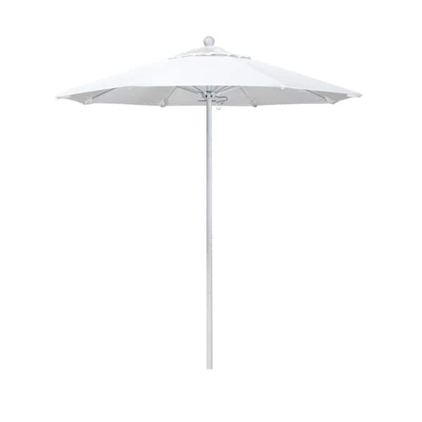 California Umbrella 7.5 ft. White Aluminum Commercial Market Patio Umbrella with Fiberglass Ribs and Push Lift in Natural Sunbrella