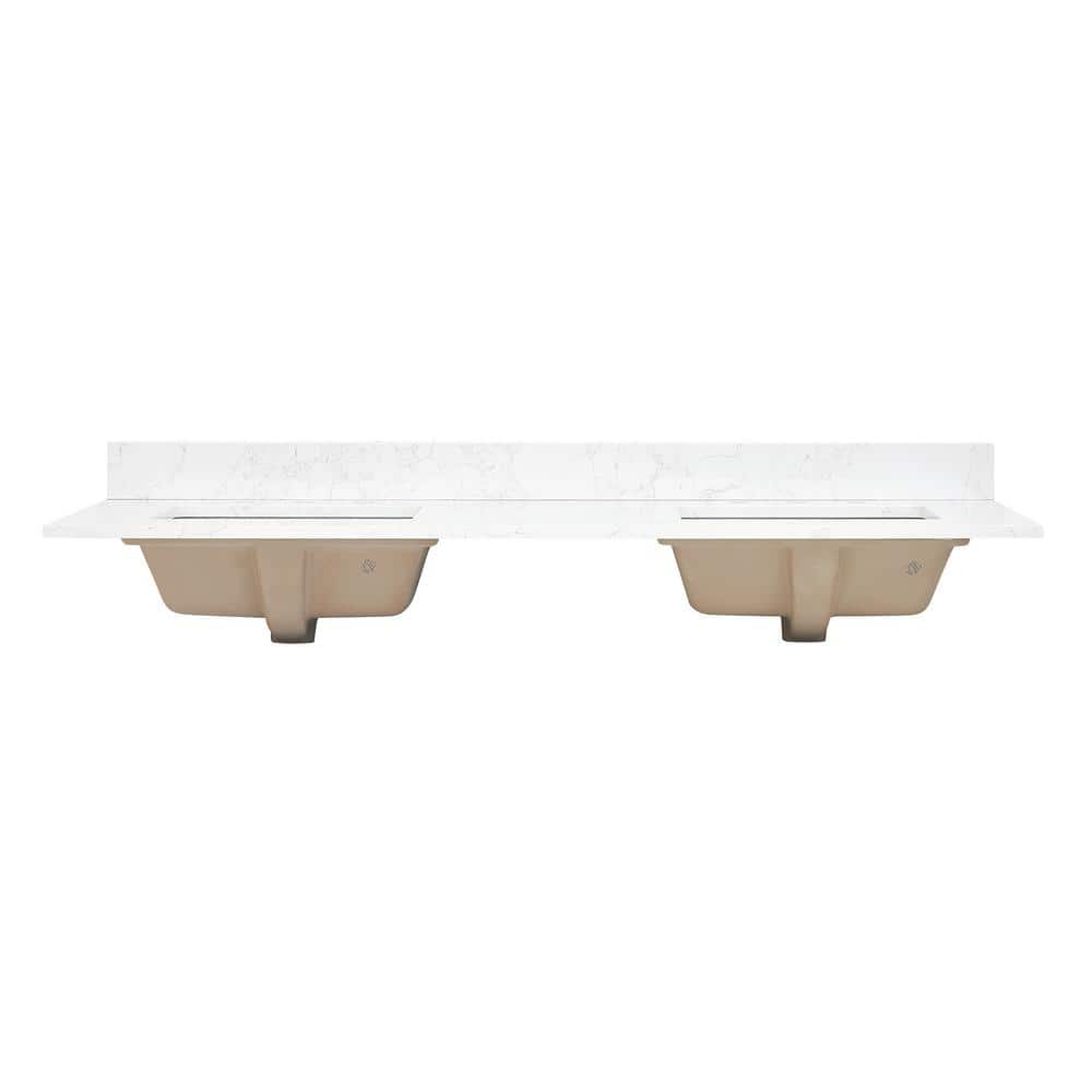 Ceres 61" Grain White Engineered Stone Vanity Top with Double Sinks