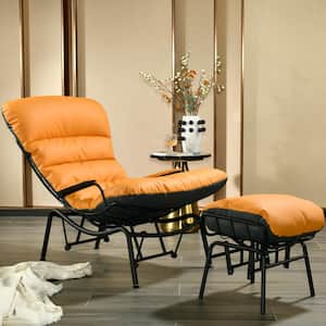 LEISURE Orange Faux Leather Accent Chair Rocking Chair Glider Chair with Ottoman