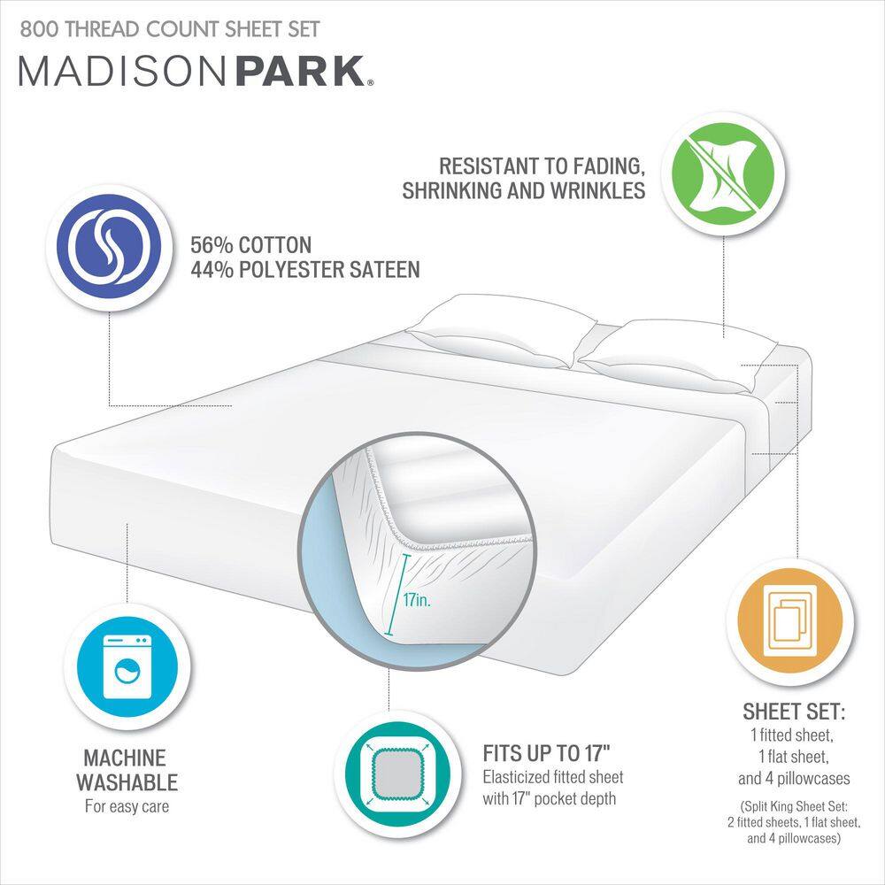 Split King White Cotton Blend 800 Thread Count Sheet Set