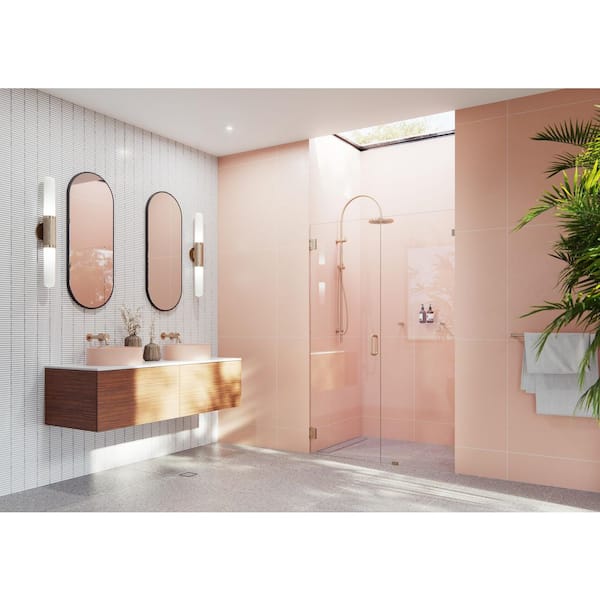 Illume 46 in. W x 78 in. H Wall Hinged Frameless Shower Door in Brushed Bronze with Clear Glass