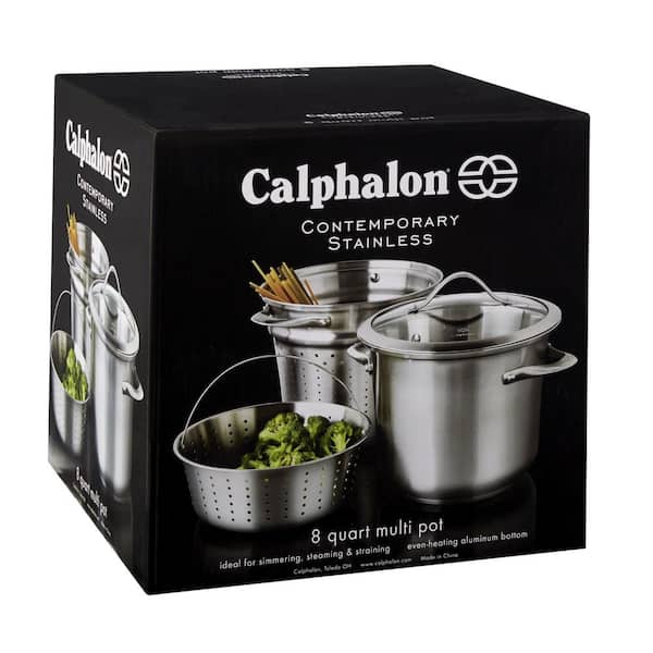 Calphalon Premier Space Saving 8 Quart Hard Anodized Aluminum Nonstick  Multi-Pot Cookware with Tempered Glass Lid and Steamer Inserts