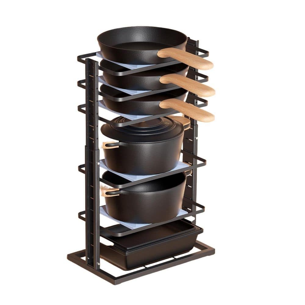 Wudkey 6-Tier Black Heavy Duty Adjustable Kitchen Cabinet Pot Rack, Pots and Pans Organization and Storage for under Cabinet BJ8V81_8