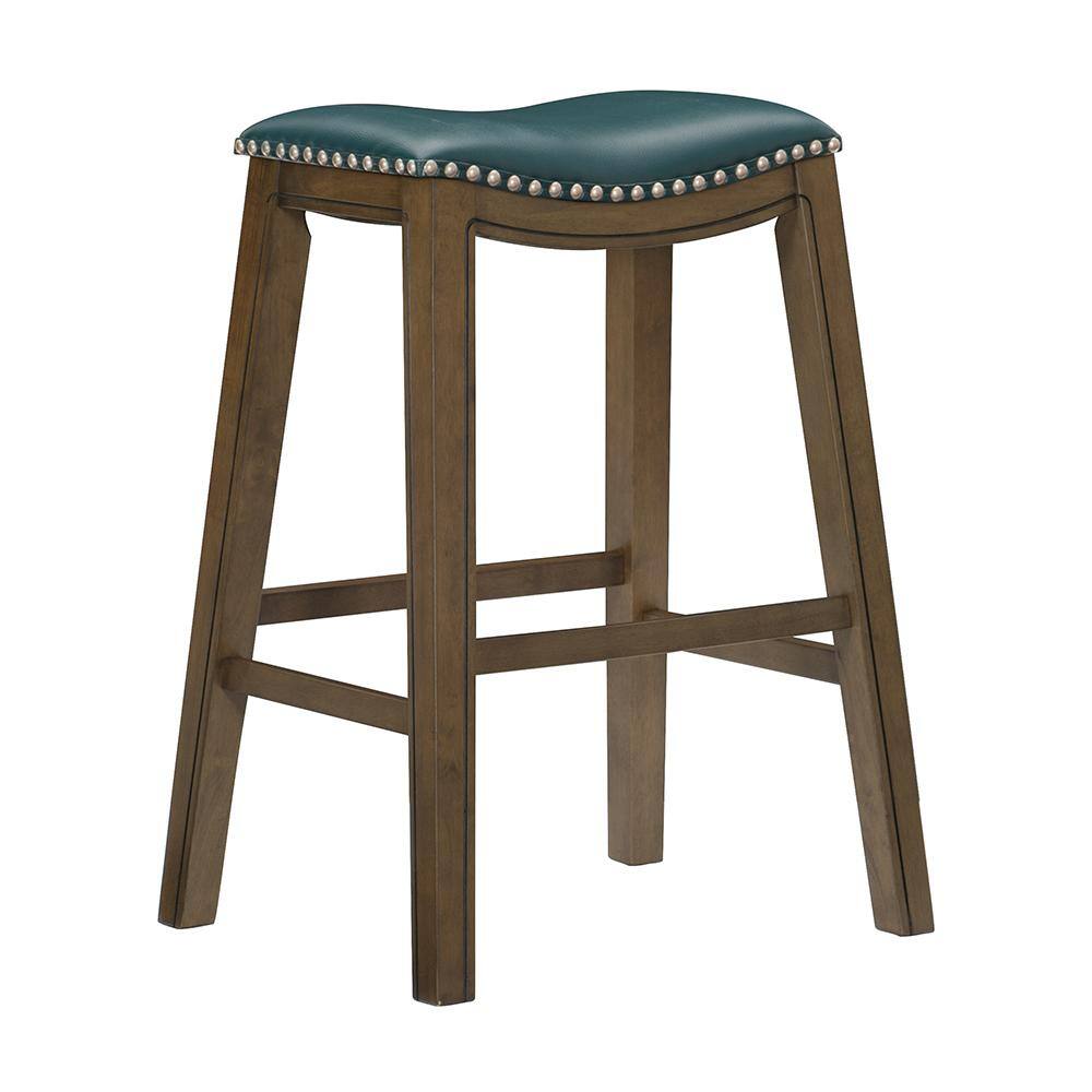 Contemporary Green Saddle-Style Wood Pub Stool 31''