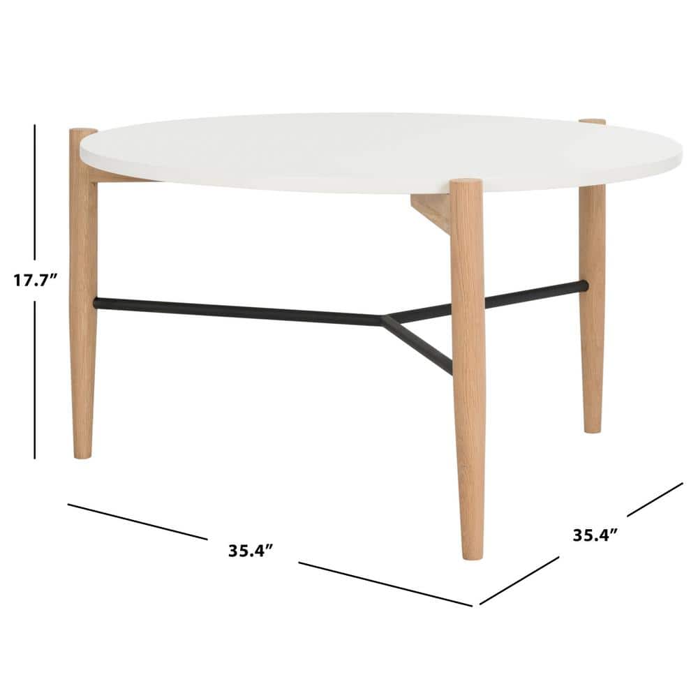 Thyme Round White and Oak Wood Cocktail Table with Metal Accents