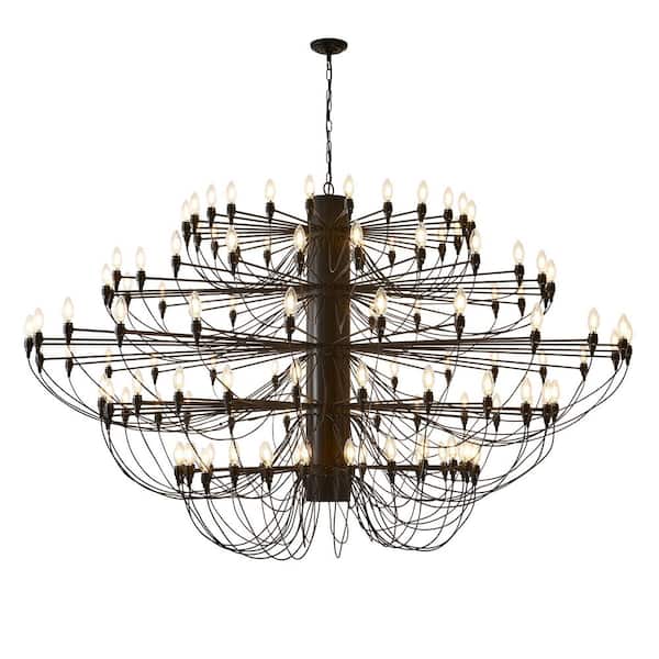 125 Light Black Farmhouse Chandelier Round Candle Pendant light for Living Room Dining Room Foyer no bulb included