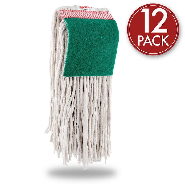 24-String Mop Cotton Cut-End Wet Mop Head with Scouring Pad (12-Pack)