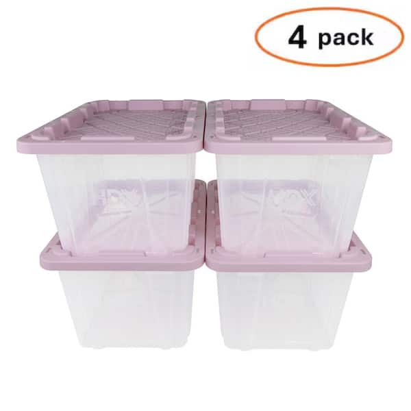 27 Gal. Tough Storage Tote in Clear with Orchid Pink Lid (4-Pack)