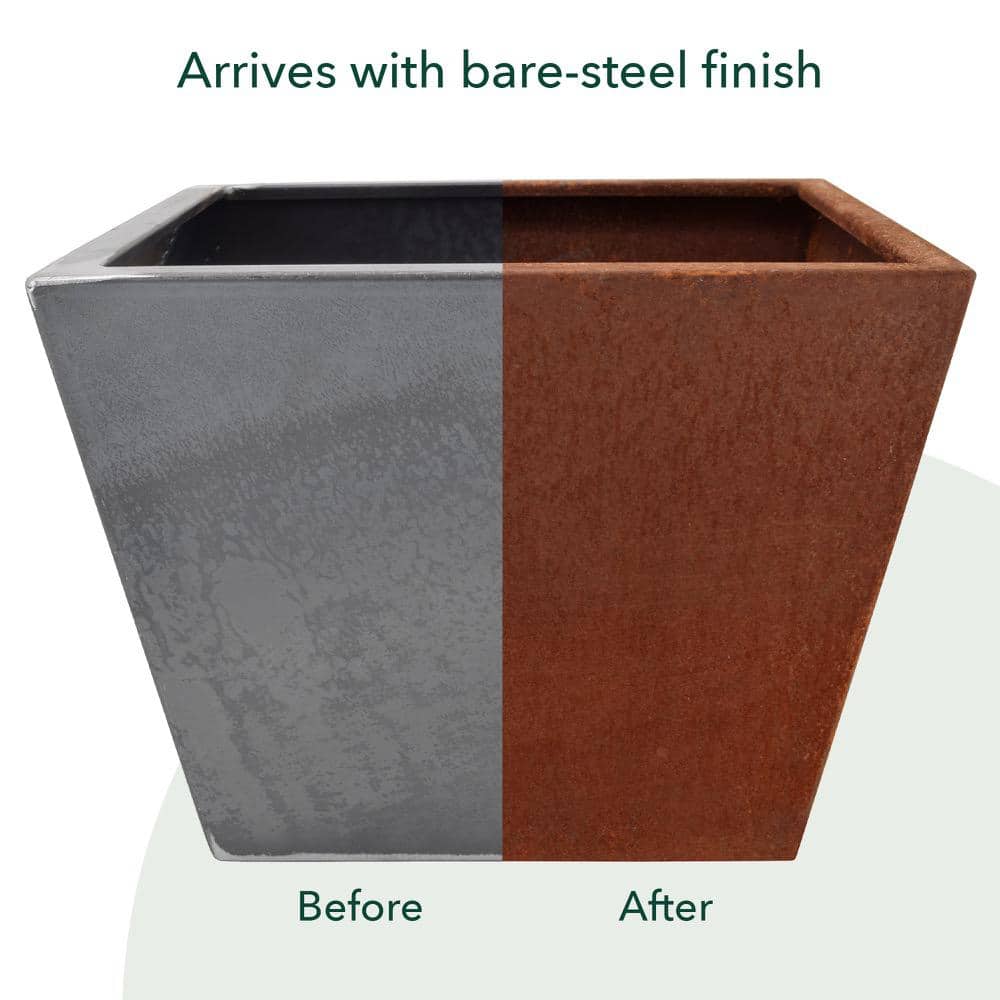 Large Weathered Corten Steel Square Planter