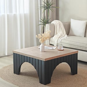 31.69 in. Modern Rustic Wooden Coffee Rectangular Table with Black Base – Solid Wood Top