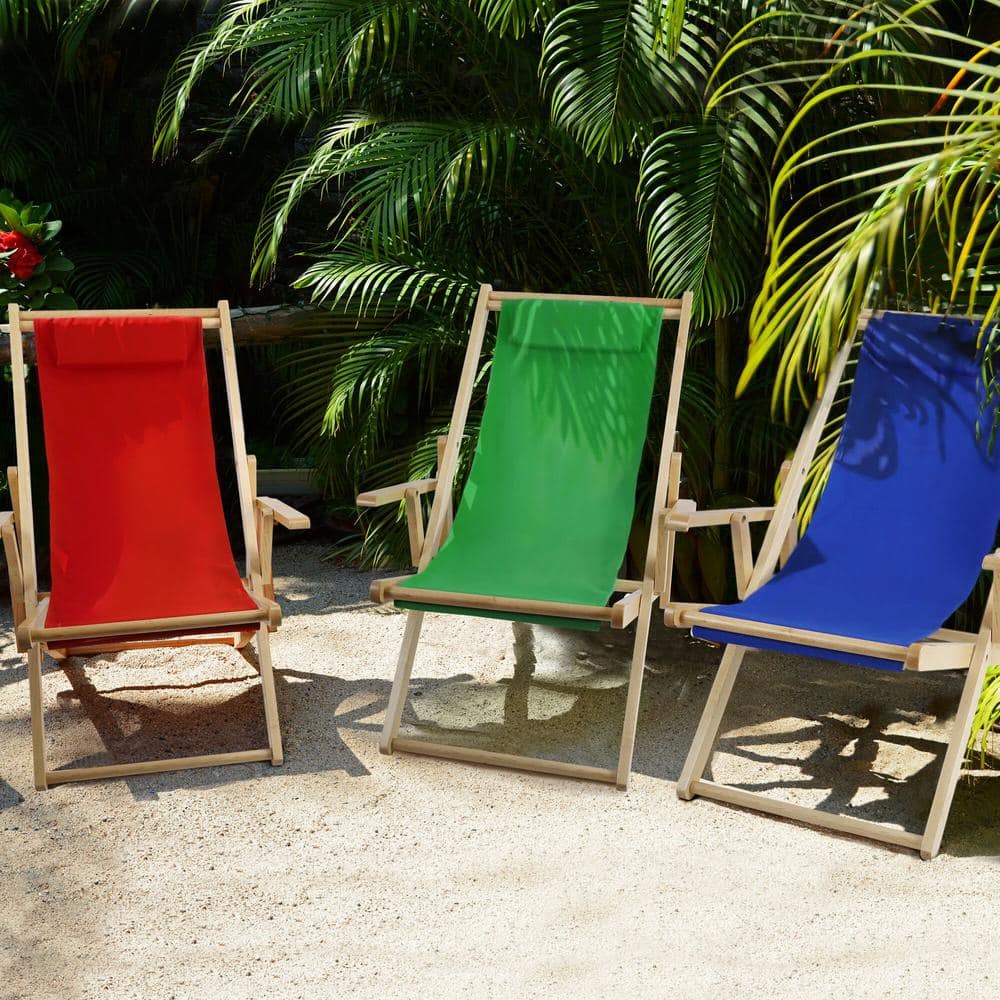 Natural Wood Sling Chair with Royal Blue Canvas