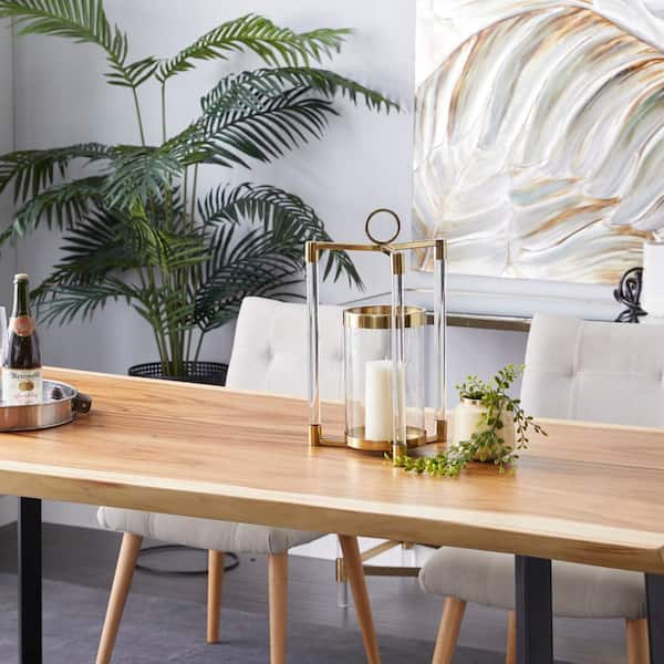 Litton Lane 18 in. H Gold Stainless Steel Decorative Candle Lantern with Acrylic Accents