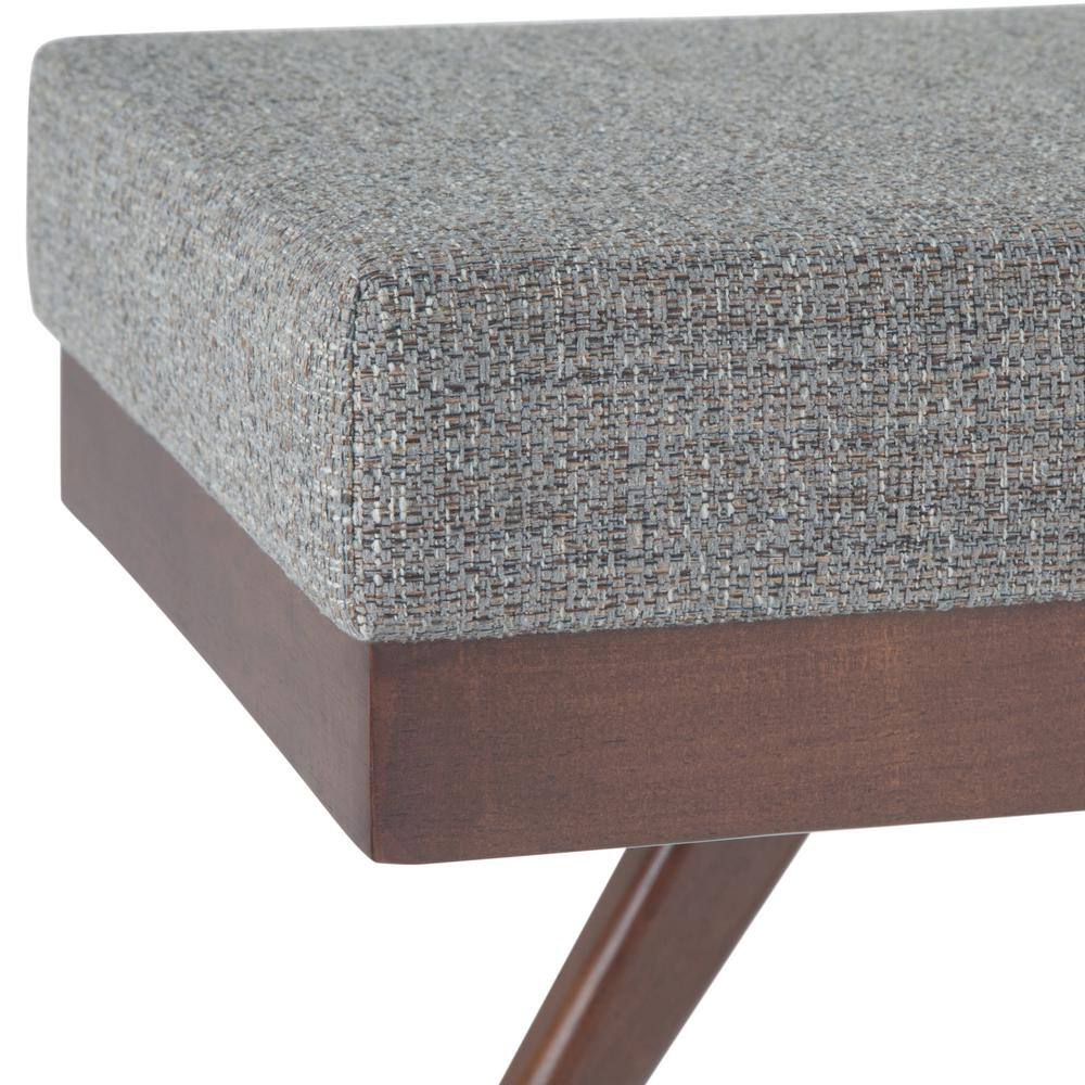 Pebble Grey Tweed Mid-Century Modern Footstool with Wood Legs