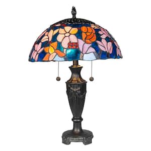 24 in. Tall Florieta Tiffany Table Lamp Handmade Genuine Stained Glass Shade Antique Bronze Finish Base