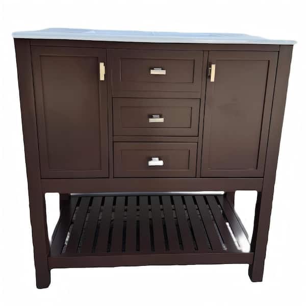 35.4 in. Storage Cabinet, Accent Cabinet with 2 Doors and 3 Drawers, Brown