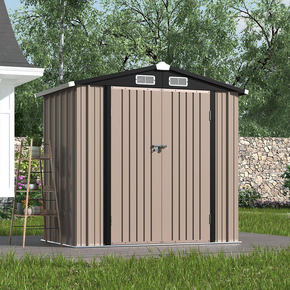 6 ft. W x 4 ft. D Storage Metal Shed with Metal Floor Base Frame, Double Door and Vents for Patio, Brown (24 sq. ft. ) price history on PriceWatchPro