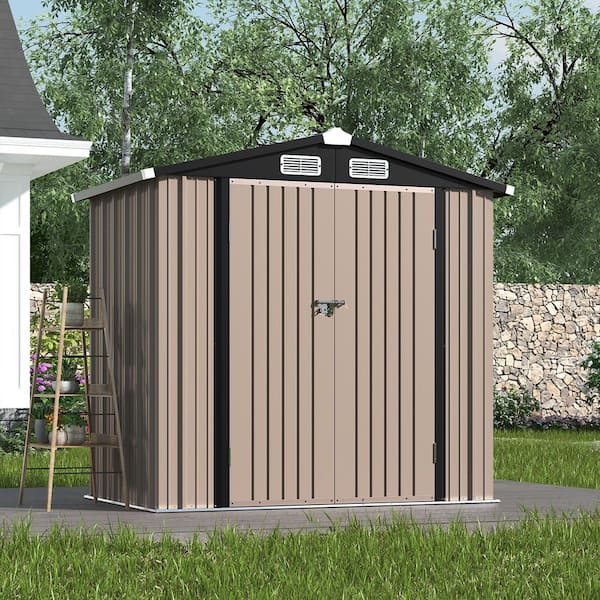 6 ft. W x 4 ft. D Storage Metal Shed with Metal Floor Base Frame, Double Door and Vents for Patio, Brown (24 sq. ft. )