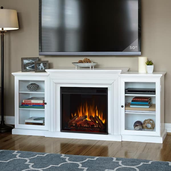 Real Flame Frederick 72 in. Freestanding Electric Fireplace TV Stand Entertainment Center in White