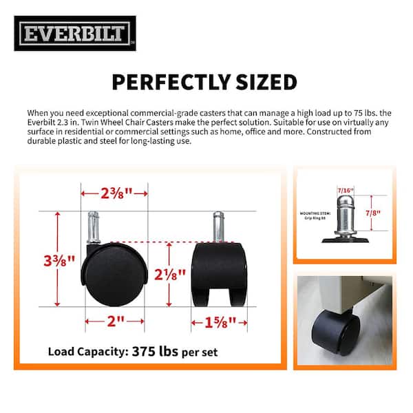 2 in. Twin Wheel Friction-Grip Stem Caster with 75 lb. Load Rating 2 in. Twin Wheel Friction-Grip Stem Caster with 75 lb. Load Rating