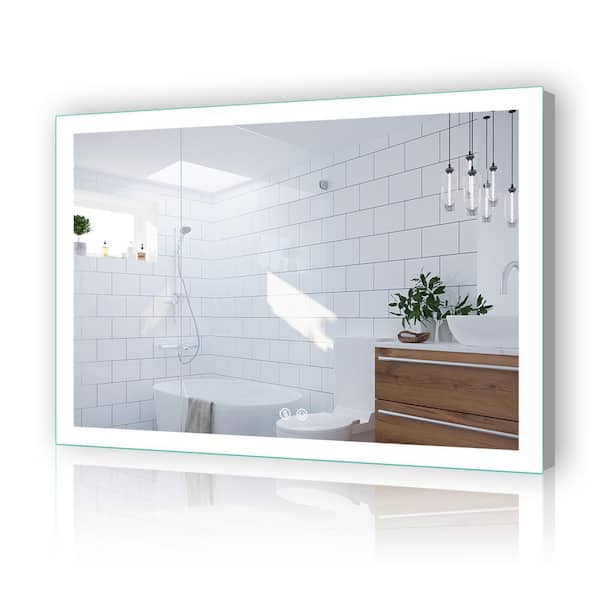 Unbranded LED 48 in. W. x 36 in. H Rectangular Frameless Anti-Fog Wall Bathroom Vanity Mirror in Silver