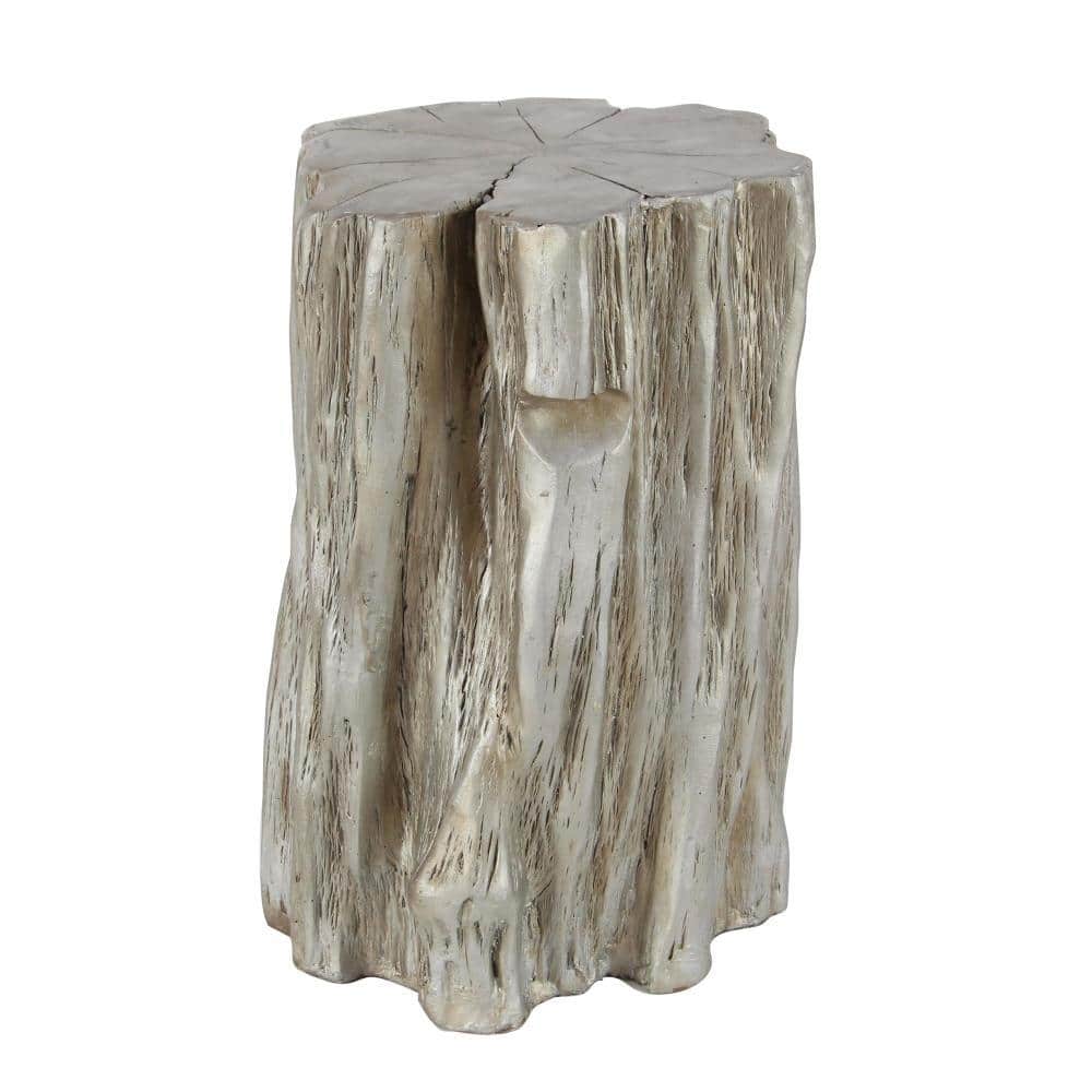Silver Tree Trunk Inspired Round Fiberglass Accent Stool 13" x 19"