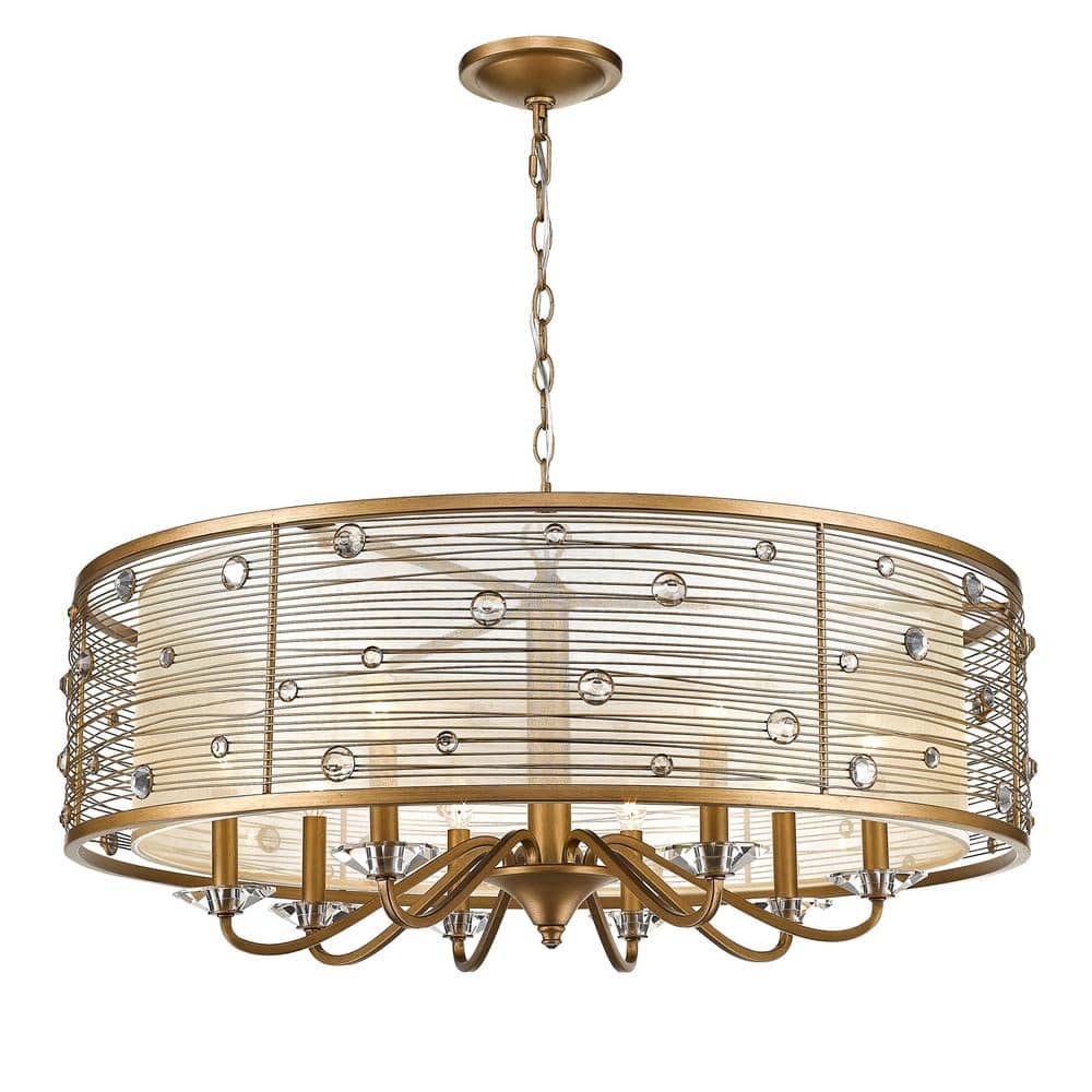 Elegant Peruvian Gold 8-Light Chandelier with Sheer Filigree Shade