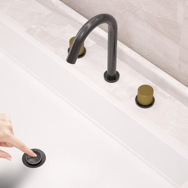 8 in. Widespread Double Handle High-Arc Bathroom Faucet with Drain Assembly Included in Black & Gold