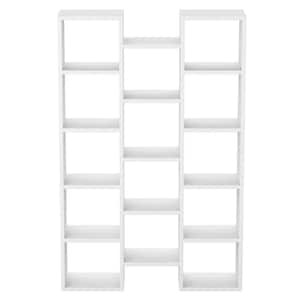 Earlimart 59 in. White Engineered Wood and Metal 5-Shelf Etagere Bookcase with 14-Cube Display Book-Shelf
