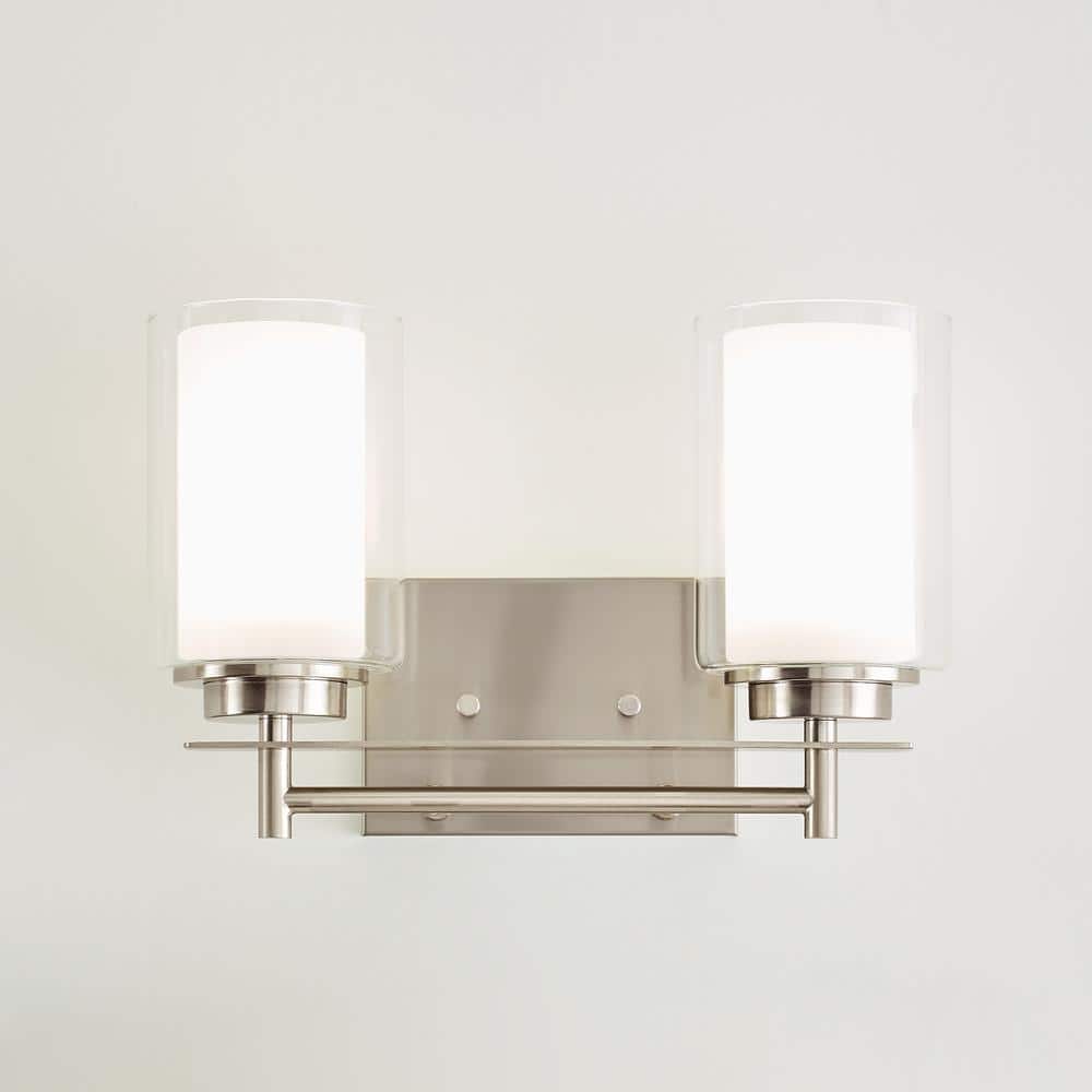 Elmwood Park Brushed Nickel 2-Light Vanity with Satin Etched Glass