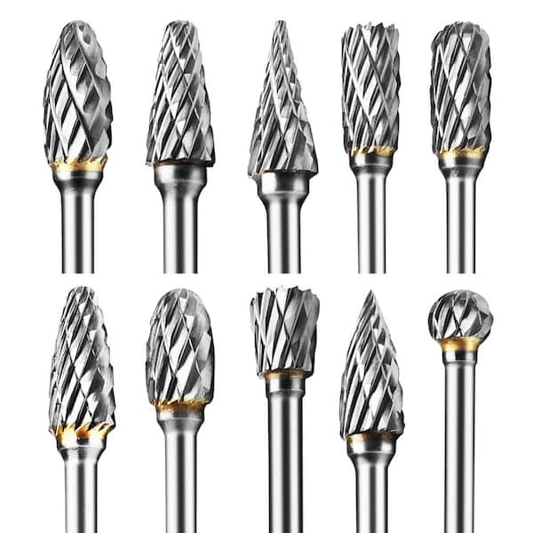 1/8 in. Tungsten Carbide Rotary Bit, Double-Cut Carbide Burr Kit (10-Piece)