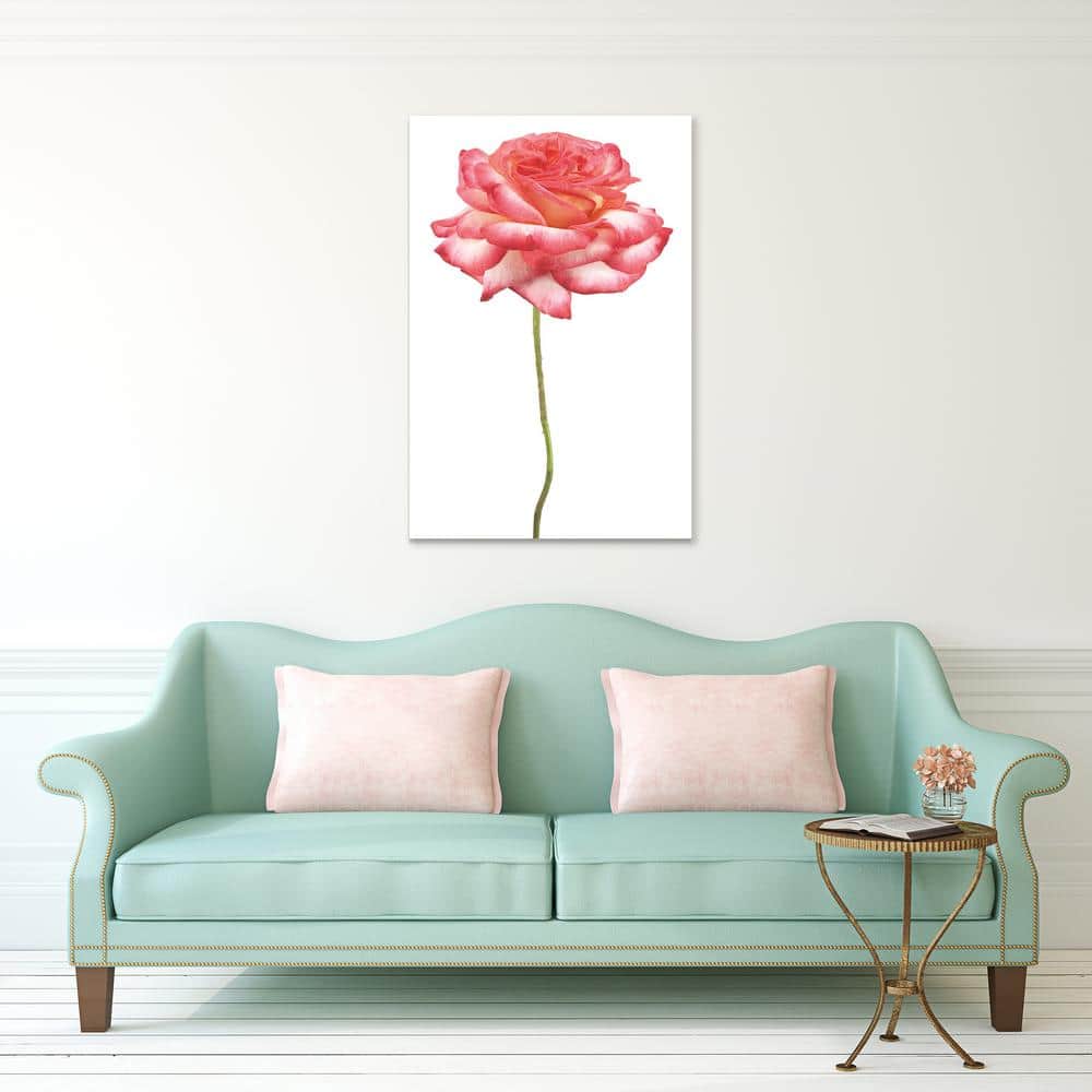 Pink Rose on White Tempered Glass Landscape Wall Art