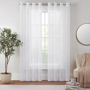 Emina White Solid Polyester 50 in. W x 63 in. L Sheer Grommet Curtain