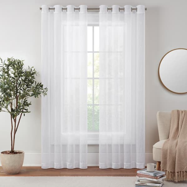 Eclipse Emina White Solid Polyester 50 in. W x 84 in. L Sheer Grommet Curtain