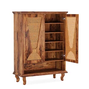 Cezalinda 43.31 in. x H 29.53 in. W 5-Tier Wood Rattan Shoe Storage Cabinet Organizer Ventilated Doors 25-Pair Shoe Rack