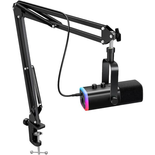 Gaming Microphone Set with Boom Arm Stand Dynamic PC Mic Kit USB XLR Streaming RGB Black 1-Piece