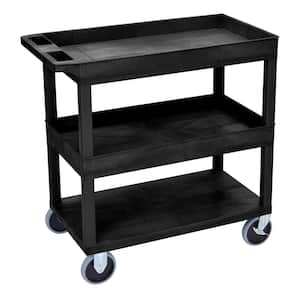35.25 in. W x 18 in. D x 37.25 in. H 3 Tub Shelf Utility Cart with 5 in. Casters in Black