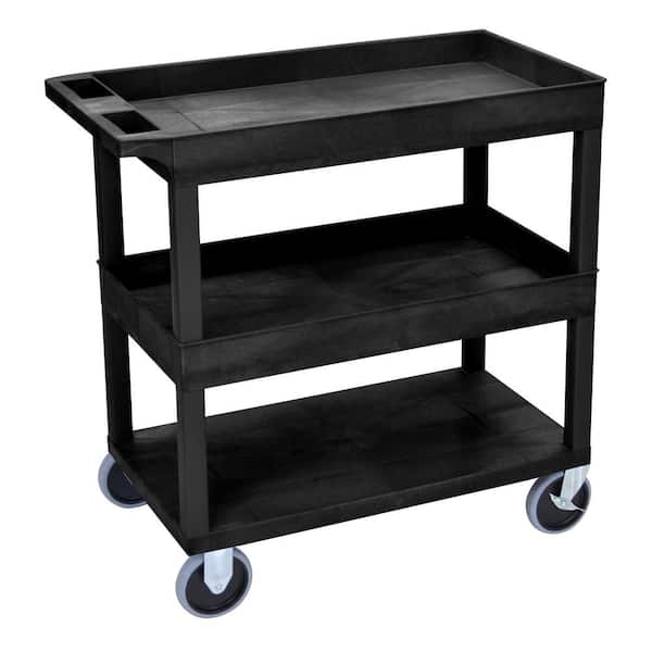 Luxor 35.25 in. W x 18 in. D x 37.25 in. H 3 Tub Shelf Utility Cart with 5 in. Casters in Black
