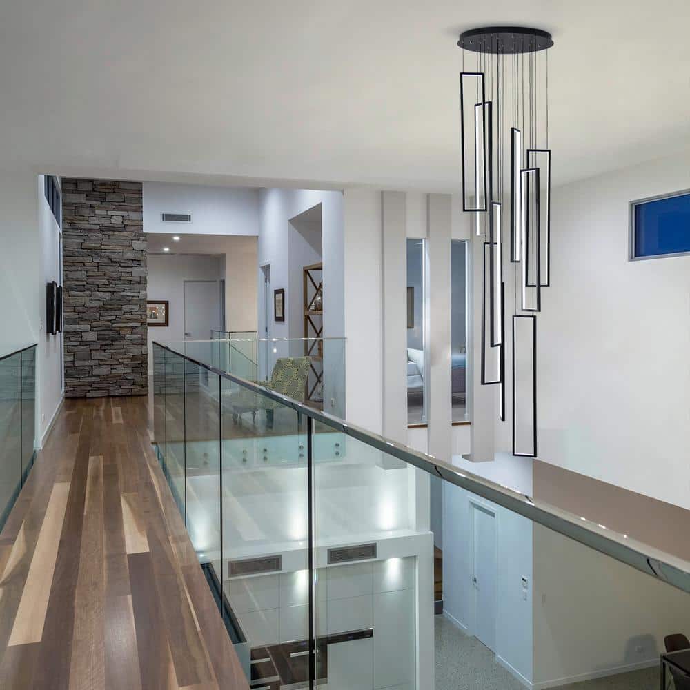 Large Black Aluminum Rectangle Cluster Chandelier Light
