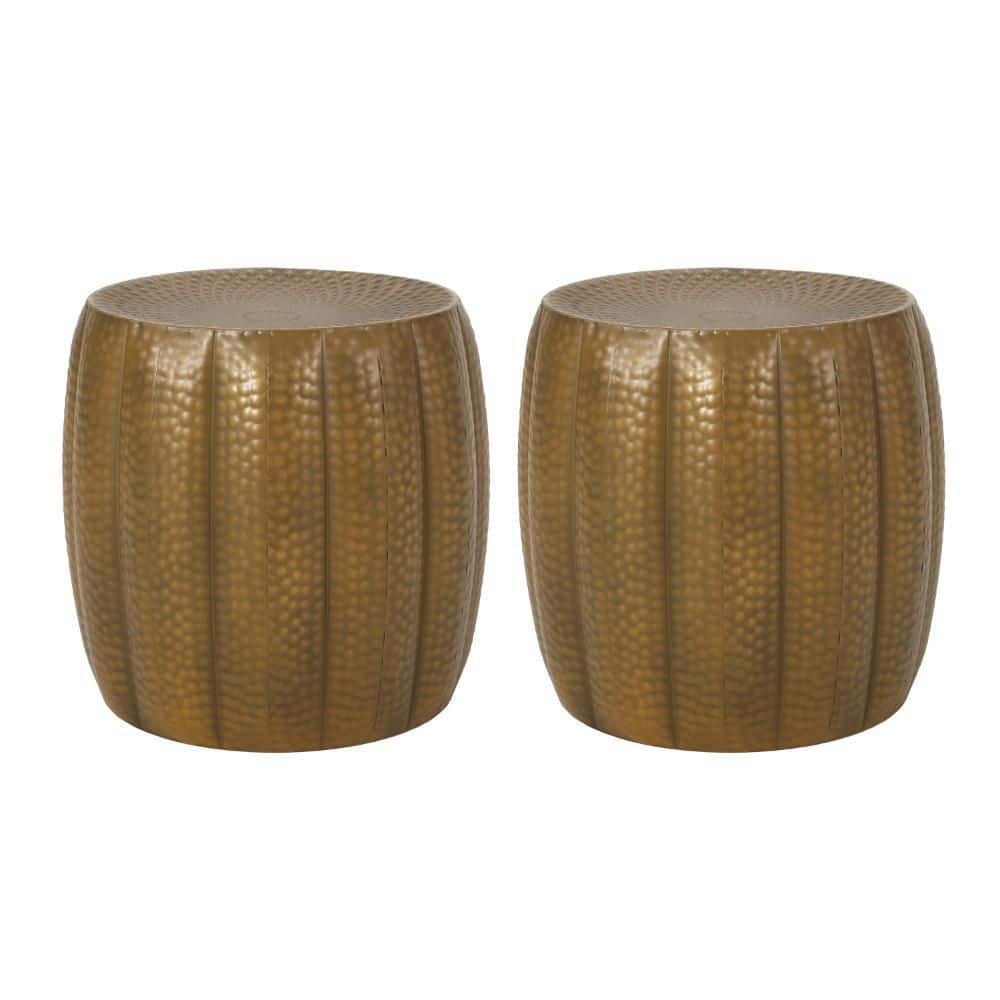 18.25 in. Gold Round Metal Top End Table (Set of 2)