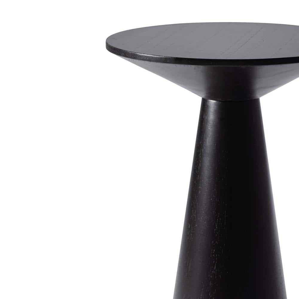 Black Round Pedestal Solid Wood End Table, 13.5 in