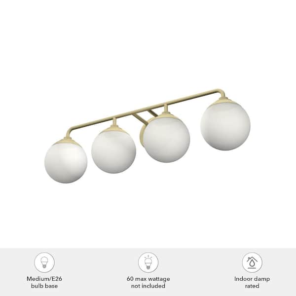 Hunter - Hepburn 30 in. 4 Light Modern Gold Brass Vanity Light with Frosted Glass Bathroom Light