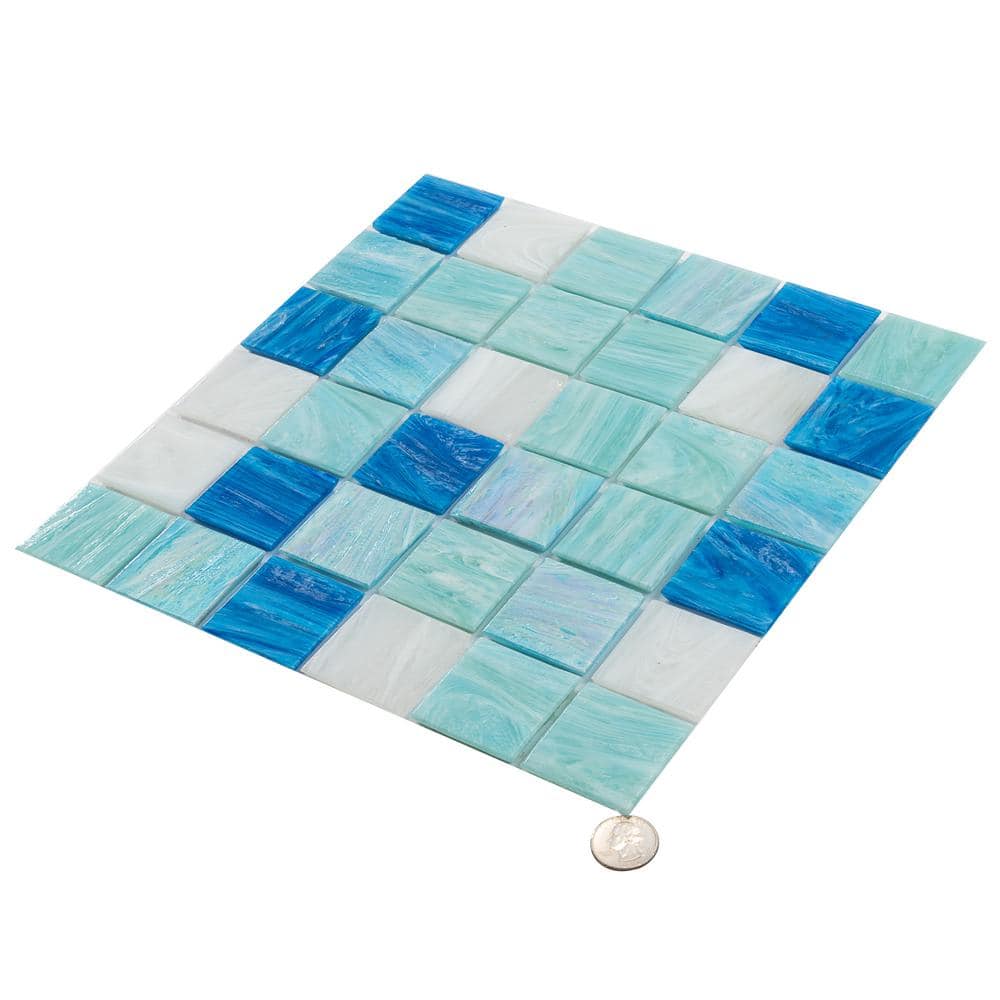 Mingles 12" x 12" Blue and White Glass Mosaic Tile