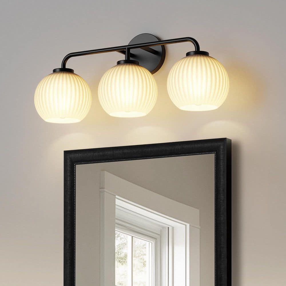23 in. 3-Light Matte Black Vanity Light with Globe White Glass Shade No Bulbs Included for Bathroom price history on PriceWatchPro