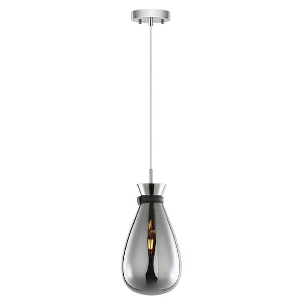 Light Society Elea 1-Light Chrome Pendant with Smokey Glass Shade