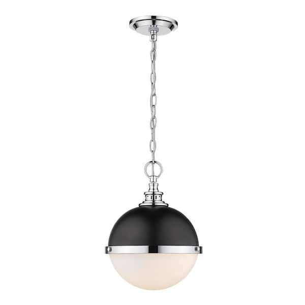 Unbranded 2-Light Matte Black Plus Chrome Mini-Pendant with Opal Etched Glass Shade